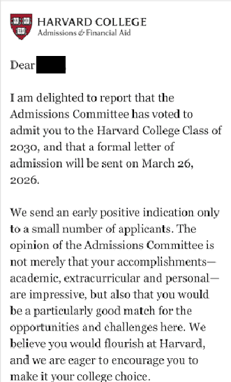 Harvard acceptance