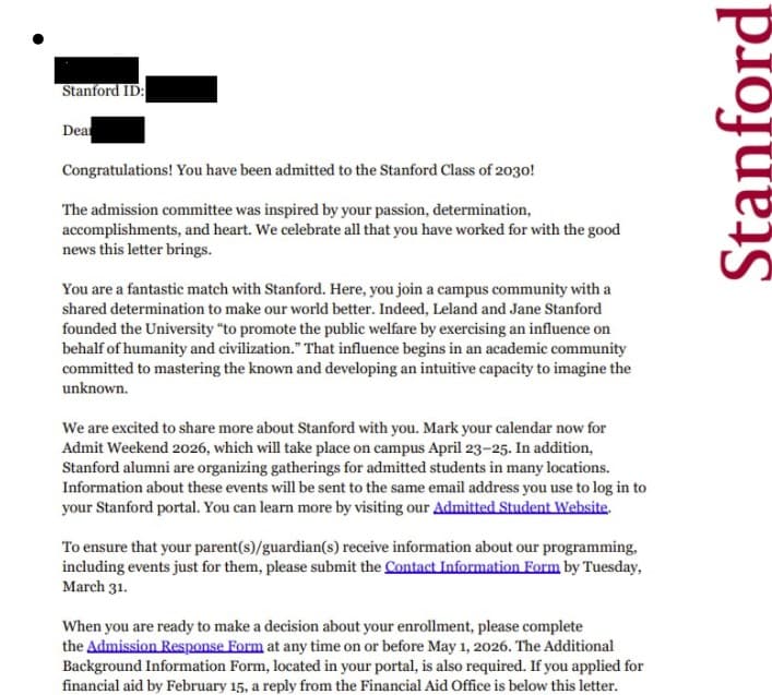 Stanford acceptance