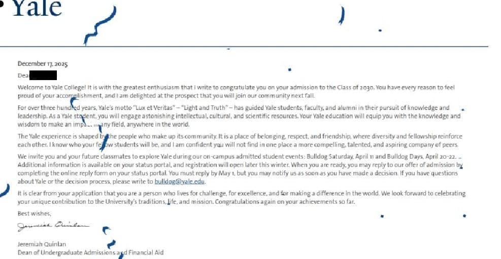 Yale acceptance